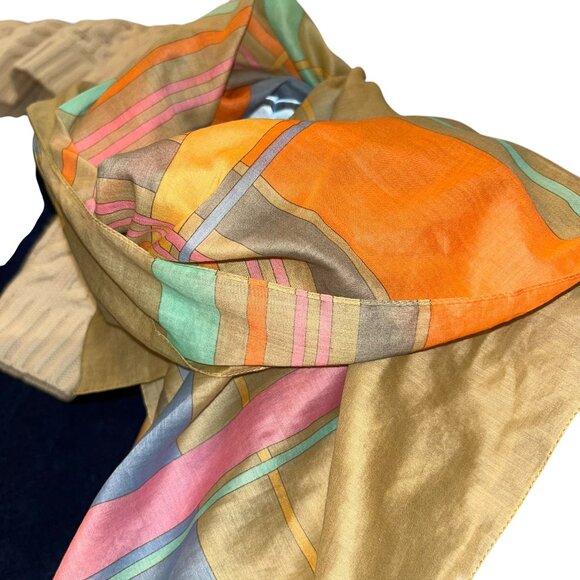 YSL vintage neutrals khaki pastel graphic print polished cotton scarf shawl wrap - Picture 7 of 7